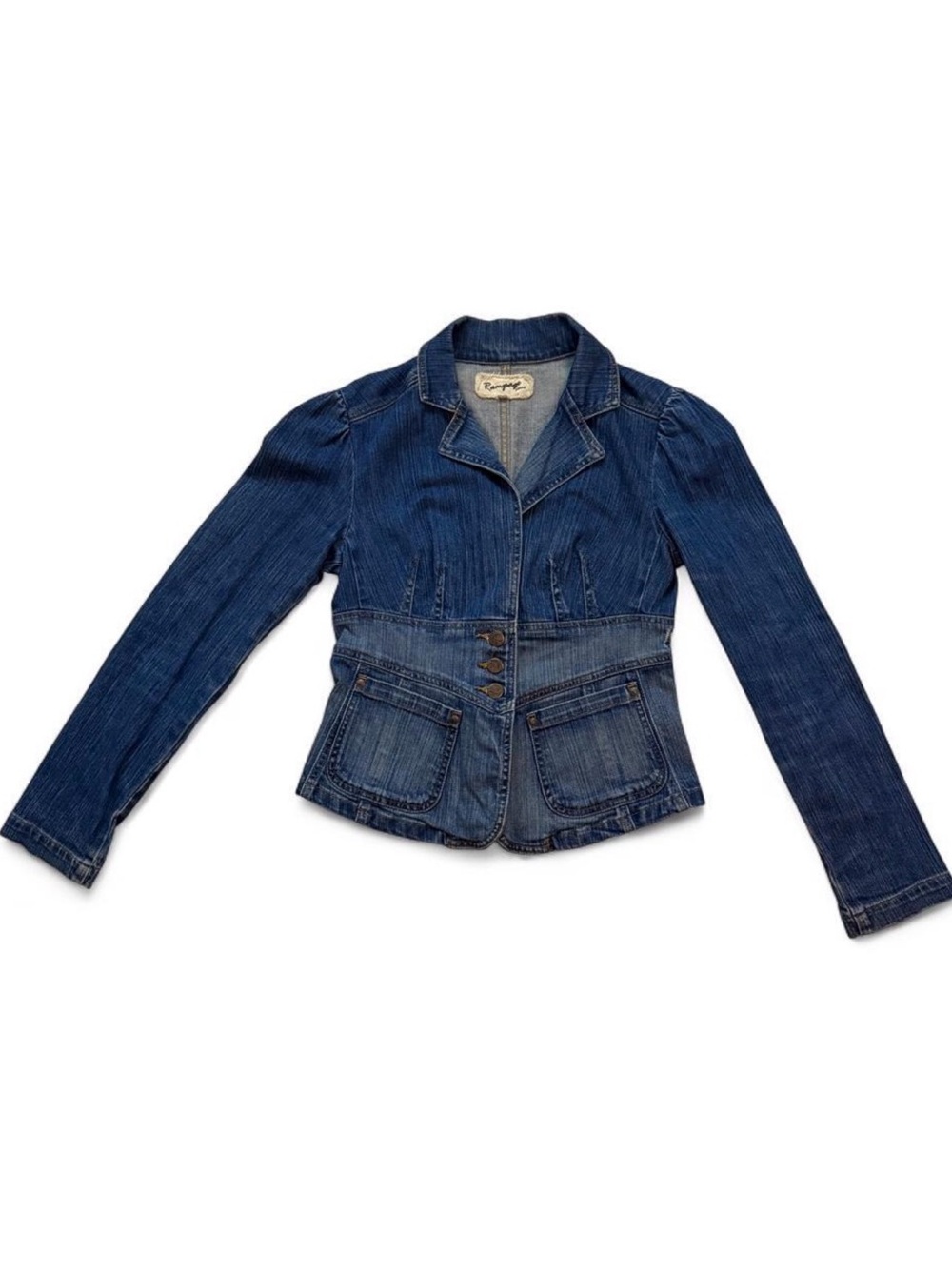 Rampage Y2K Denim Blazer 3 button & 2 Pockets V-Neck Collar Jean Jacket